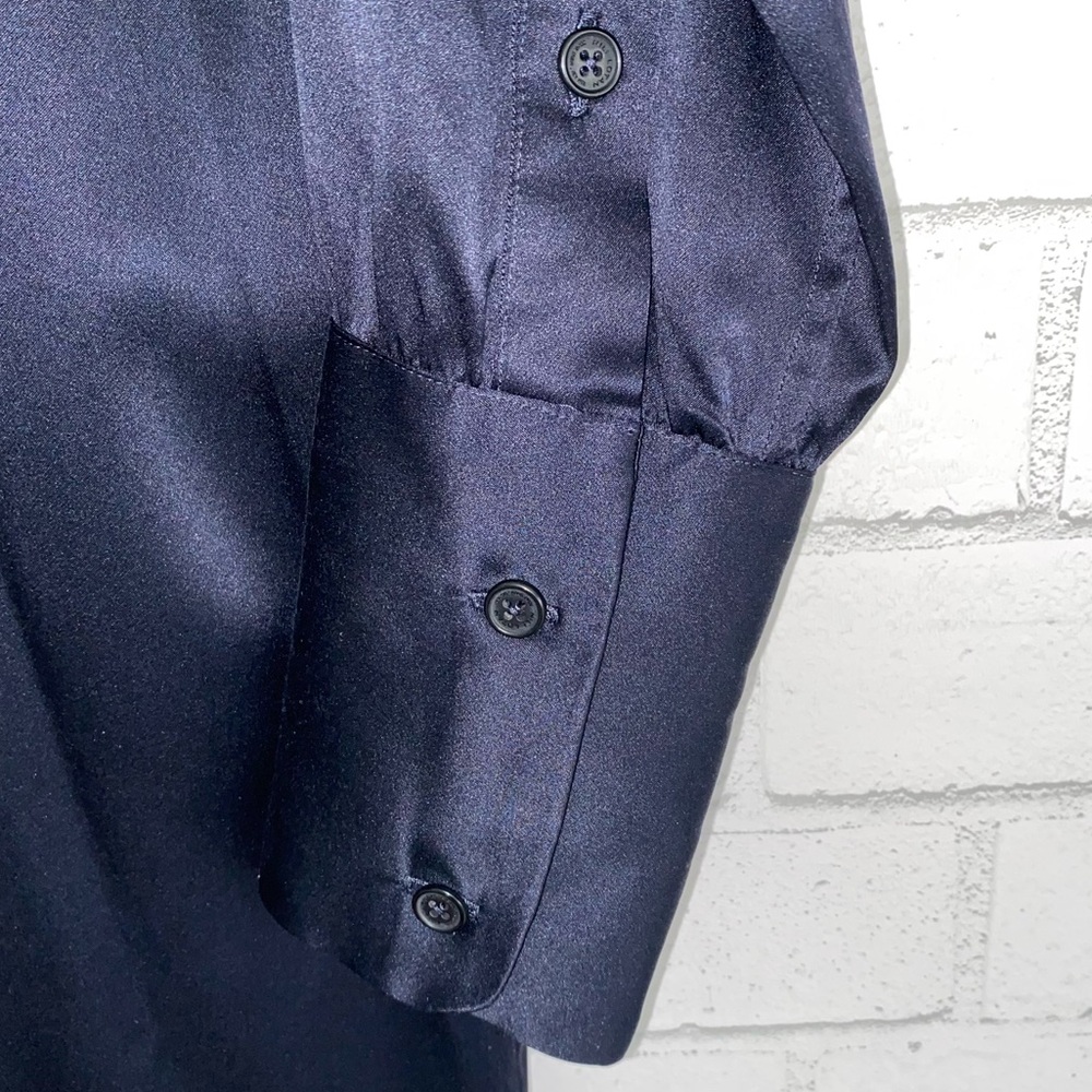 NILI LOTAN $990 Silk Navy Blue Tie Neck Mini Shirt Dress Small EUC - Picture 7 of 16